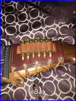 Leather Rifle Buttstock Shell Holder In 45-70 With Matching Leather Sling