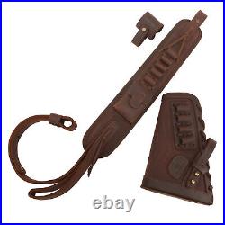 Leather Rifle Buttstock, Sling No Drill Combo for. 22LR. 308.30/30.357.44MAG