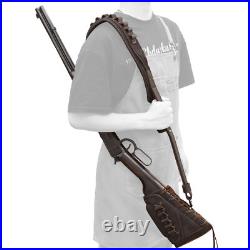 Leather Rifle Carry Sling, Ammo Holder Buttstock Set for. 300win. 22 12GA. 357
