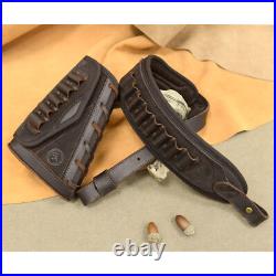 Leather Rifle Carry Sling, Ammo Holder Buttstock Set for. 300win. 22 12GA. 357