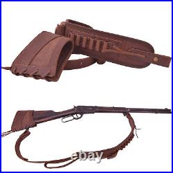 Leather Rifle Field Recoil Pad Stock with Vintage Gun Sling Strap. 357.30/30