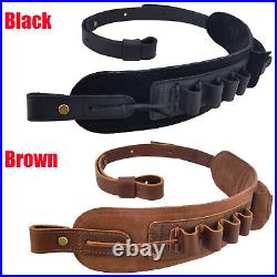 Leather Rifle Gun Ammo Sling Shotgun Soft Shoulder Belt for. 30-30.22LR 12GA