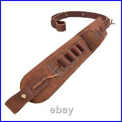 Leather Rifle Gun Ammo Sling Shotgun Soft Shoulder Belt for. 30-30.22LR 12GA