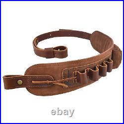 Leather Rifle Gun Ammo Sling Shotgun Soft Shoulder Belt for. 30-30.22LR 12GA