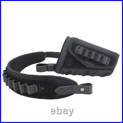 Leather Rifle Gun Sling, Ammo Buttstock Hunting Set for. 30-06.22MAG 12GA. 30-30