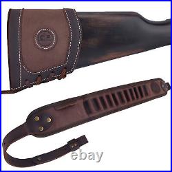 Leather Rifle Recoil Pad Buttstock with Sling For. 30/30.44.308 12GA 45/70.22
