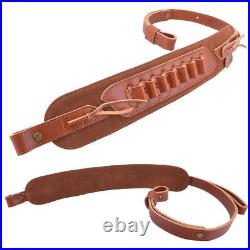 Leather Rifle Shell Holder Sling Shotgun Shoulder Strap for. 22LR 16GA 20GA