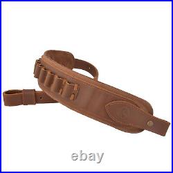 Leather Rifle Sling. 308 Ammo Holder Strap With Rifle Recoil Pad Cover Brown Set