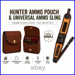 Leather Rifle Sling & Ammo Cartridge Shell Holder Pouch Hunting Gun Strap Bundle