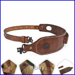 Leather Rifle Sling Ammo Gun Carry Strap 2 Point Finger Rest withSwivels-Clearance