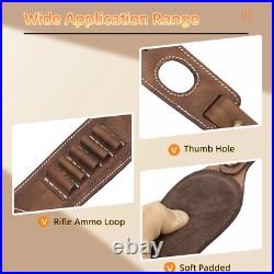 Leather Rifle Sling Ammo Gun Carry Strap 2 Point Finger Rest withSwivels-Clearance