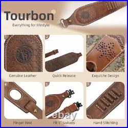 Leather Rifle Sling Ammo Gun Carry Strap 2 Point Finger Rest withSwivels-Clearance