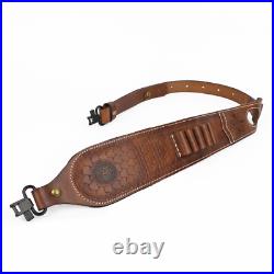 Leather Rifle Sling Ammo Gun Carry Strap 2 Point Finger Rest withSwivels-Clearance