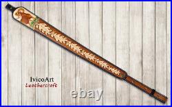 Leather Rifle Sling, Bighorn Sheep, Hand Tooled, Adjustable Rifle Sling, Hunting