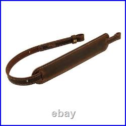 Leather Rifle Sling, Brown/Black, Padded, 32l, Adjustable Carry Strap