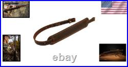 Leather Rifle Sling, Brown/Black, Padded, 32l, Adjustable Carry Strap