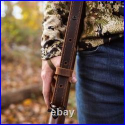 Leather Rifle Sling, Brown/Black, Padded, 32l, Adjustable Carry Strap