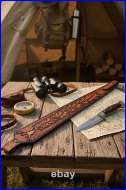 Leather Rifle Sling Custom Tooled Handcrafted From Genuine Leather