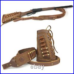 Leather Rifle Sling For. 30-06.30-30.45-70.44-40.44 With Gun Buttstock UK