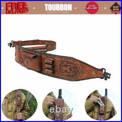 Leather Rifle Sling Gun Ammo Carrying Strap withKnife Sheath Case+ Swivels