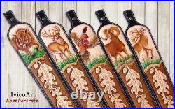 Leather Rifle Sling, Pheasant, Hand Tooled, Adjustable Rifle Sling, Hunting