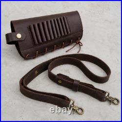 Leather Rifle Sling Shotgun Strap with Adjustable Rifle Buttstock Ammo Holder US