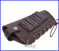 Leather Rifle Sling Shotgun Strap with Adjustable Rifle Buttstock Ammo Holder US