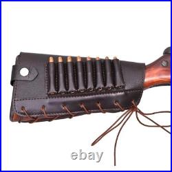 Leather Rifle Sling Shotgun Strap with Adjustable Rifle Buttstock Ammo Holder US