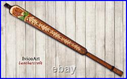 Leather Rifle Sling, Wild boar, Hand Tooled, Adjustable Rifle Sling, Hunting