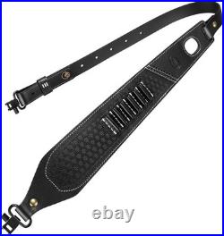 Leather Rifle Sling for Adjustable Gun Strap with Ammo Holder and Swivels