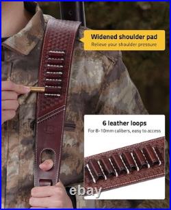 Leather Rifle Sling for Adjustable Two Point Sling with Ammo Holder and Swivels