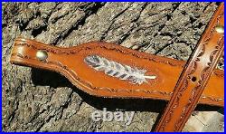 Leather Rifle Sling with Hand tooled Feather, One of a Kind