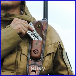 Leather Rifle Sling with Knife Holder Pouch, Adjustable Gun Sling with Shell
