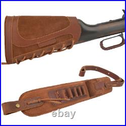 Leather Rifle Soft Cheek Rest Pad with Ammo Holder Sling Set for. 308.22.357 12GA