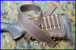 Leather SET Rifle buttstock cartridge holder and Matching Rifle Sling, buttstock
