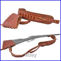 Leather Set Rifle/Shotgun Soft Padded Ammo Sling + Buttstock. 30-06.30-30 12GA