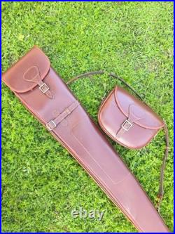 Leather Shotgun Case For Hunters Rifle Case with Cartridge Bag & Sling