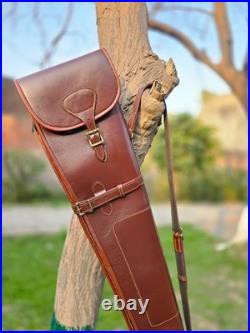 Leather Shotgun Case For Hunters Rifle Case with Cartridge Bag & Sling