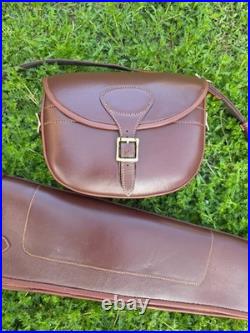 Leather Shotgun Case For Hunters Rifle Case with Cartridge Bag & Sling