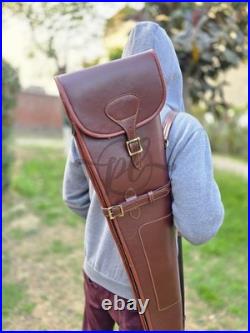 Leather Shotgun Case For Hunters Rifle Case with Cartridge Bag & Sling