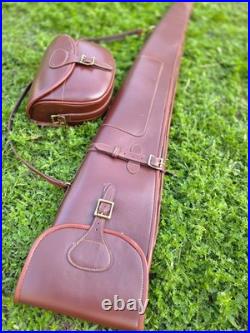 Leather Shotgun Case For Hunters Rifle Case with Cartridge Bag & Sling