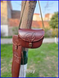 Leather Shotgun Case For Hunters Rifle Case with Cartridge Bag & Sling