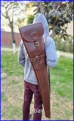 Leather Shotgun Case For Hunters Rifle Case with Cartridge Bag & Sling