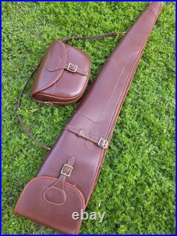 Leather Shotgun Case For Hunters Rifle Case with Cartridge Bag & Sling