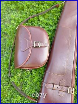 Leather Shotgun Case For Hunters Rifle Case with Cartridge Bag & Sling