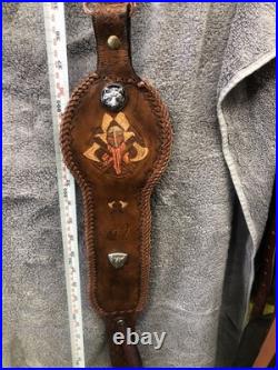 Leather hunting rifle sling hand made by myself with new swivels Viking Scene