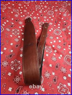 Levy's Cab1 Cabelas Stitched Leather Rifle Sling Suede Backed With Swivels