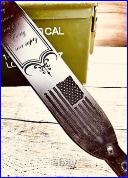 Liberty Nor Safety Leather Rifle Sling American Flag Eagle Patriot Patriotic