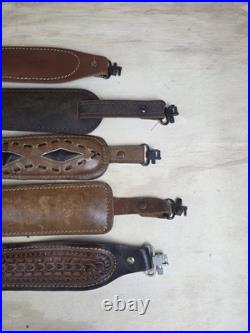 Lot Of 5 Vintage Leather Gun Rifle Slings Padded Hand Tooled Luxury Shotgun