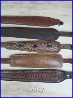 Lot Of 5 Vintage Leather Gun Rifle Slings Padded Hand Tooled Luxury Shotgun